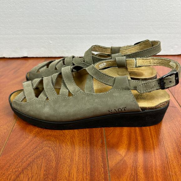 Naot Shoes - Naot Womens 39  US 8 Sienna Strappy Sandals Gray Green Suede